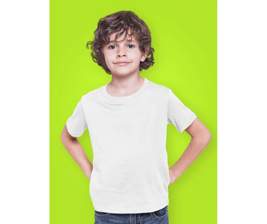 a kids in a white tshirt